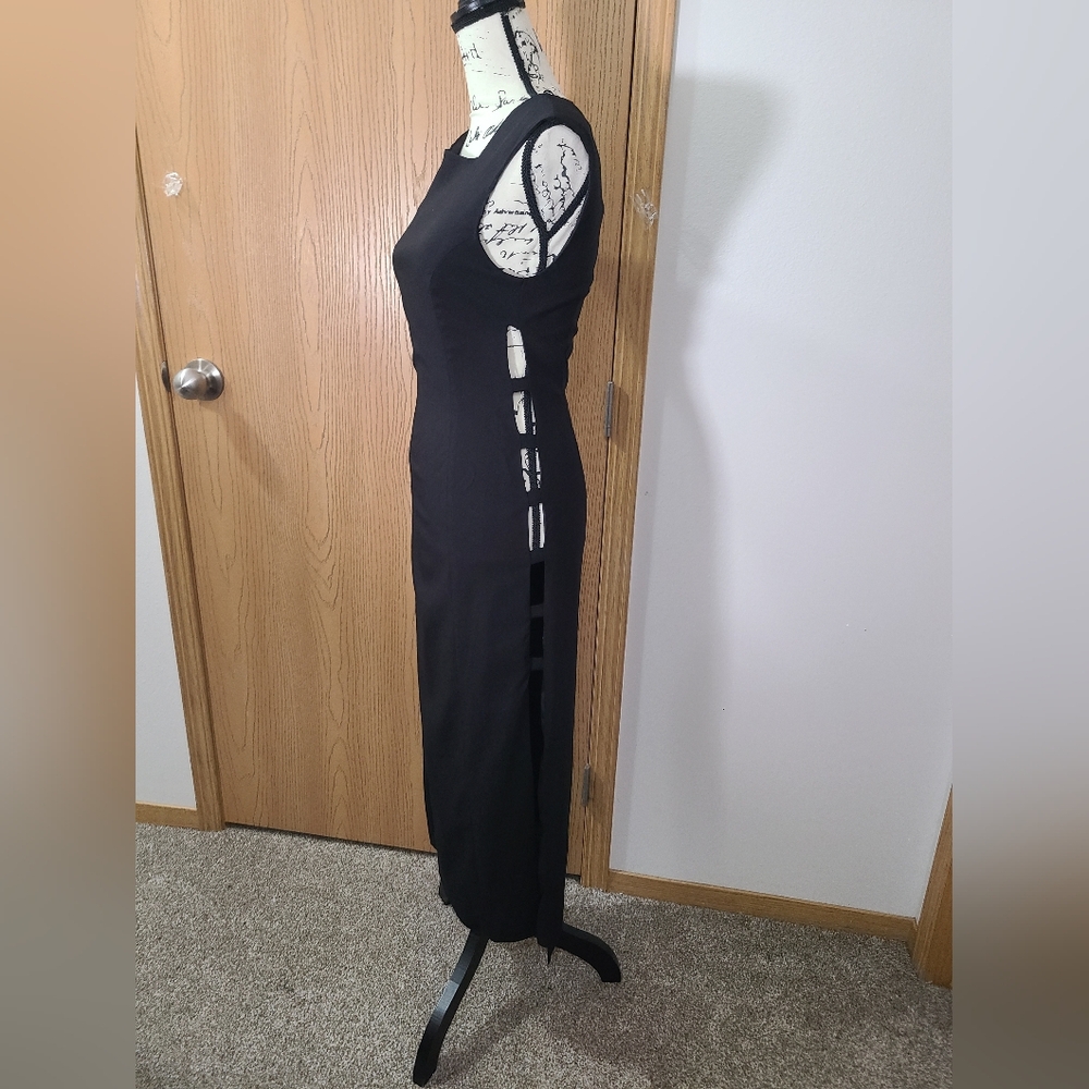 NWT Zara Side Cutout Asymmetrical Neckline Slit Bodycon Midi Dress - Picture 3 of 5